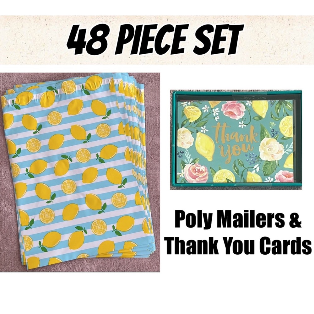48pc set Thank You Cards & Poly mailers bundle Lemons